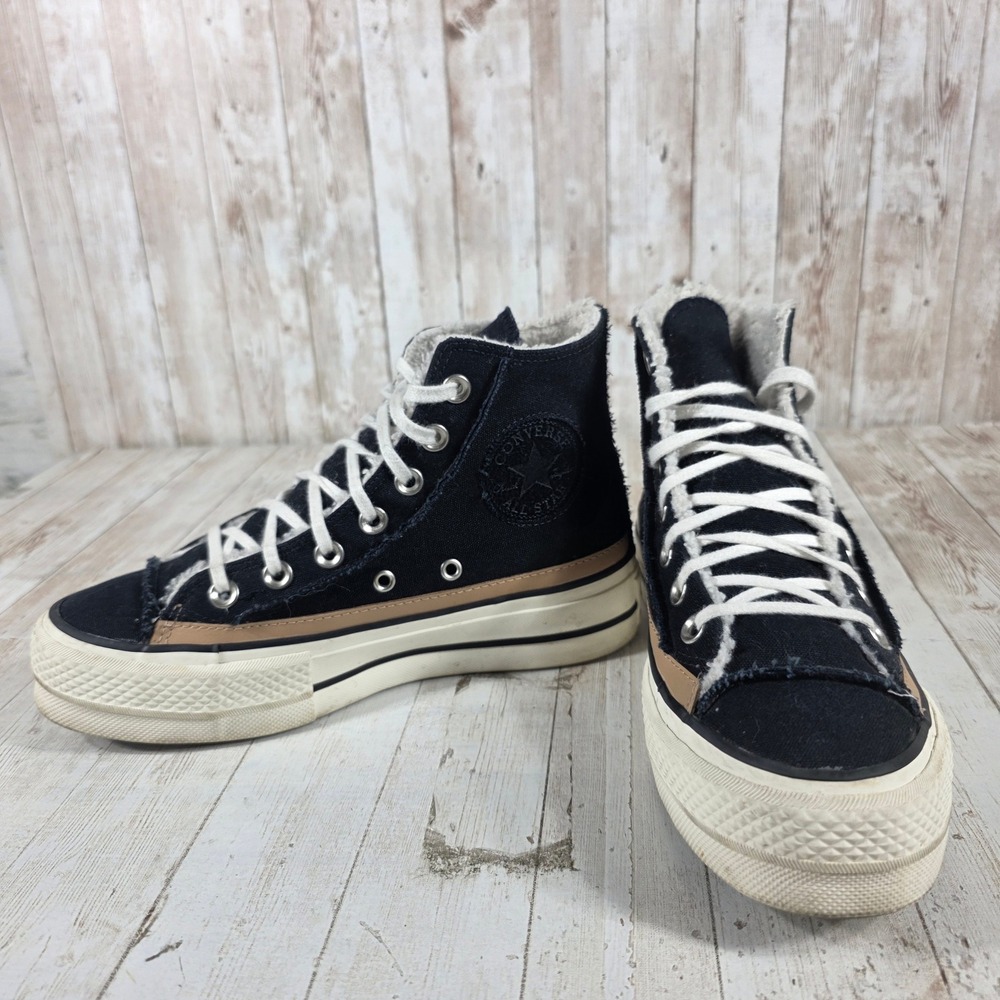 Converse All Star Lift High Top Black Faux Fur Lined Platform Sneakers‎ 573191C - Picture 5 of 8